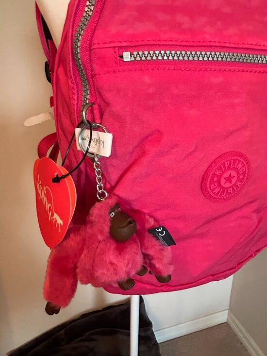 NWT Kipling Seoul Small Tablet Backpack Rose Pink Floral Keychain main image 5
